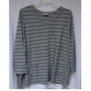 J. JIll v-neck henley grey stripe rib-knit long sleeve top 4X